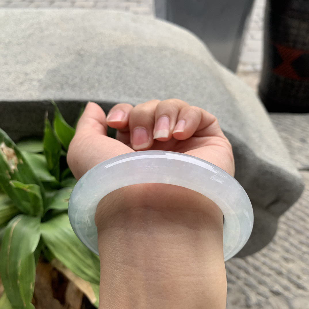 圈口57.6-12.4【高冰晴圆条手镯】圆条57 58可戴