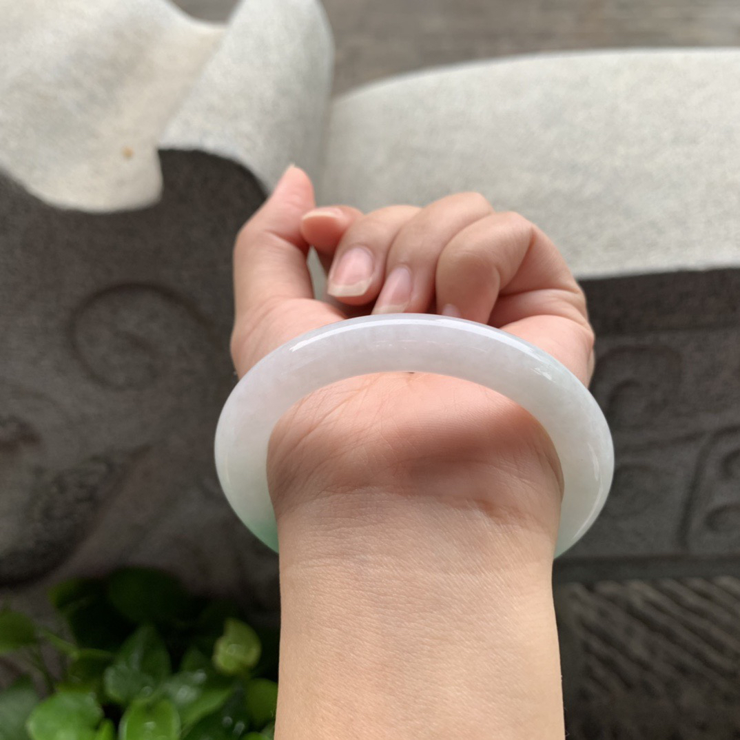 圈口54.5-9.6 【白底青圆条手镯】圆条54 55可戴