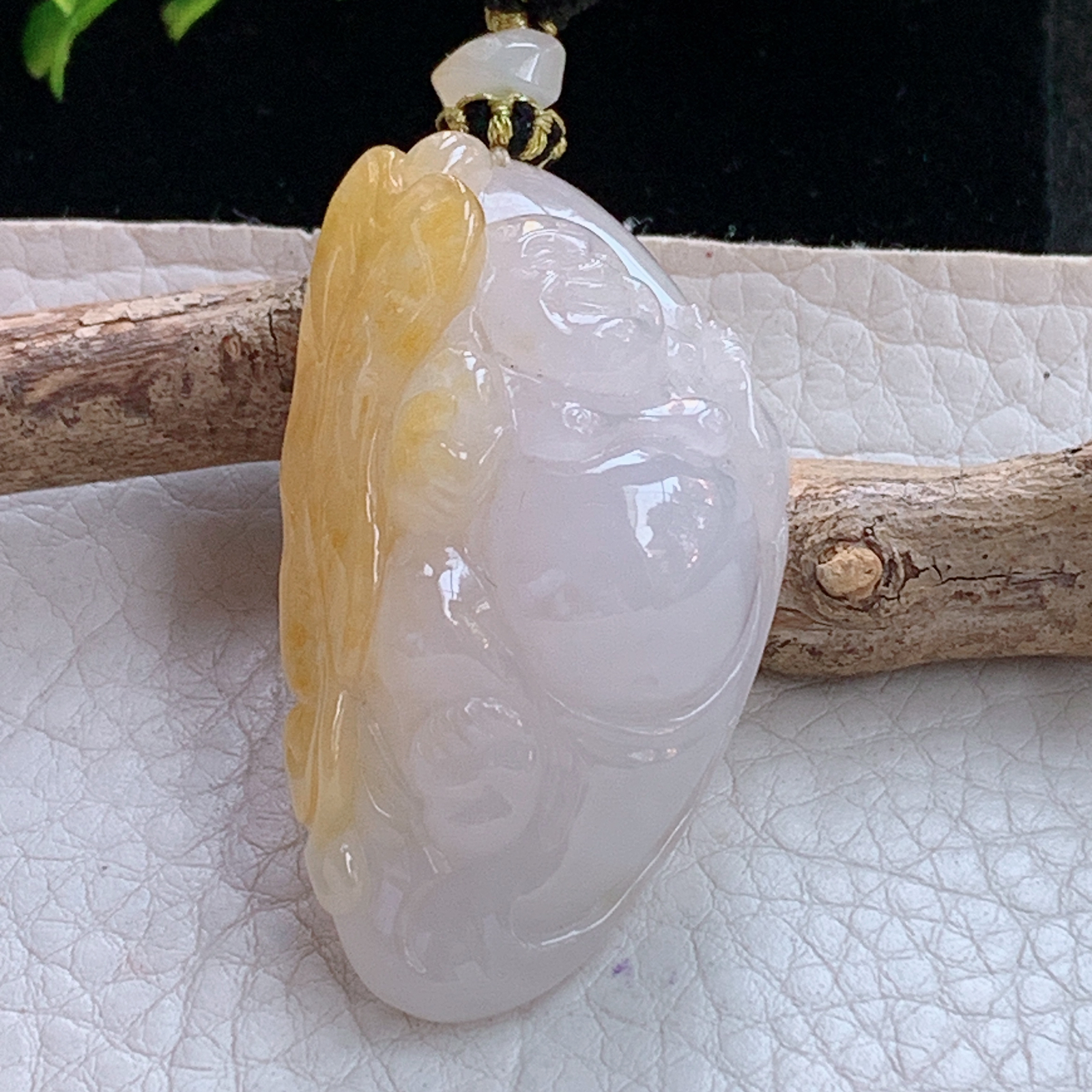 yl实拍44*25.5*16.5缅甸天然翡翠a货果冻感桑彩逍遥佛 佛公玉项坠 玉挂件