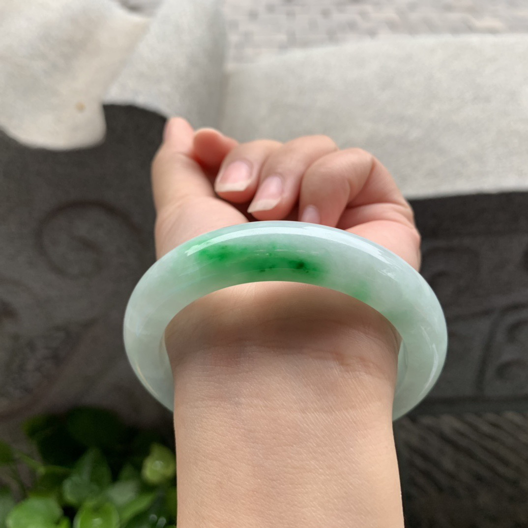 圈口57.4-12.3-9.5 【飘阳绿正圈手镯】正圈57 58可戴