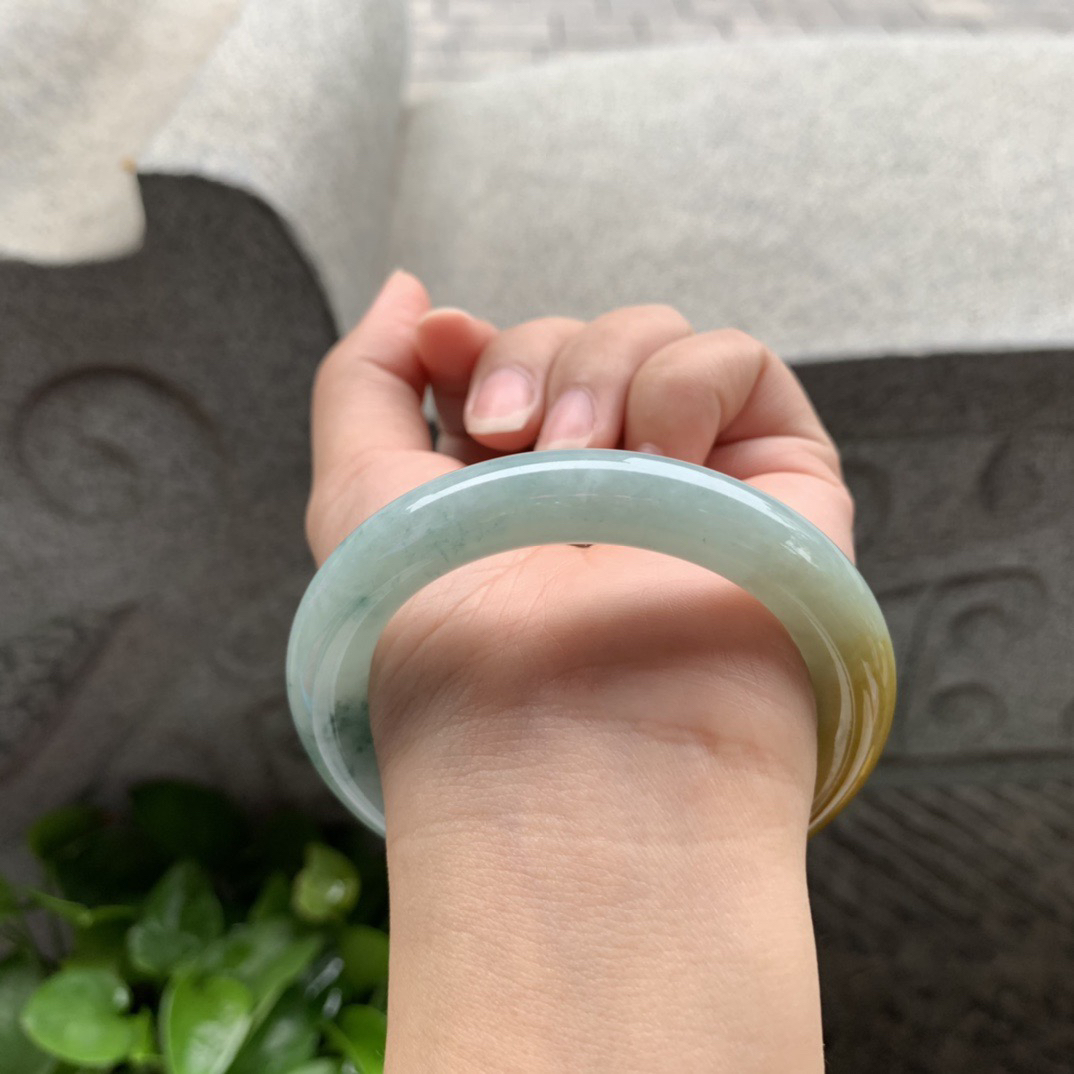 圈口 54-10.3【飘花黄翡圆条手镯】圆条54 55可戴