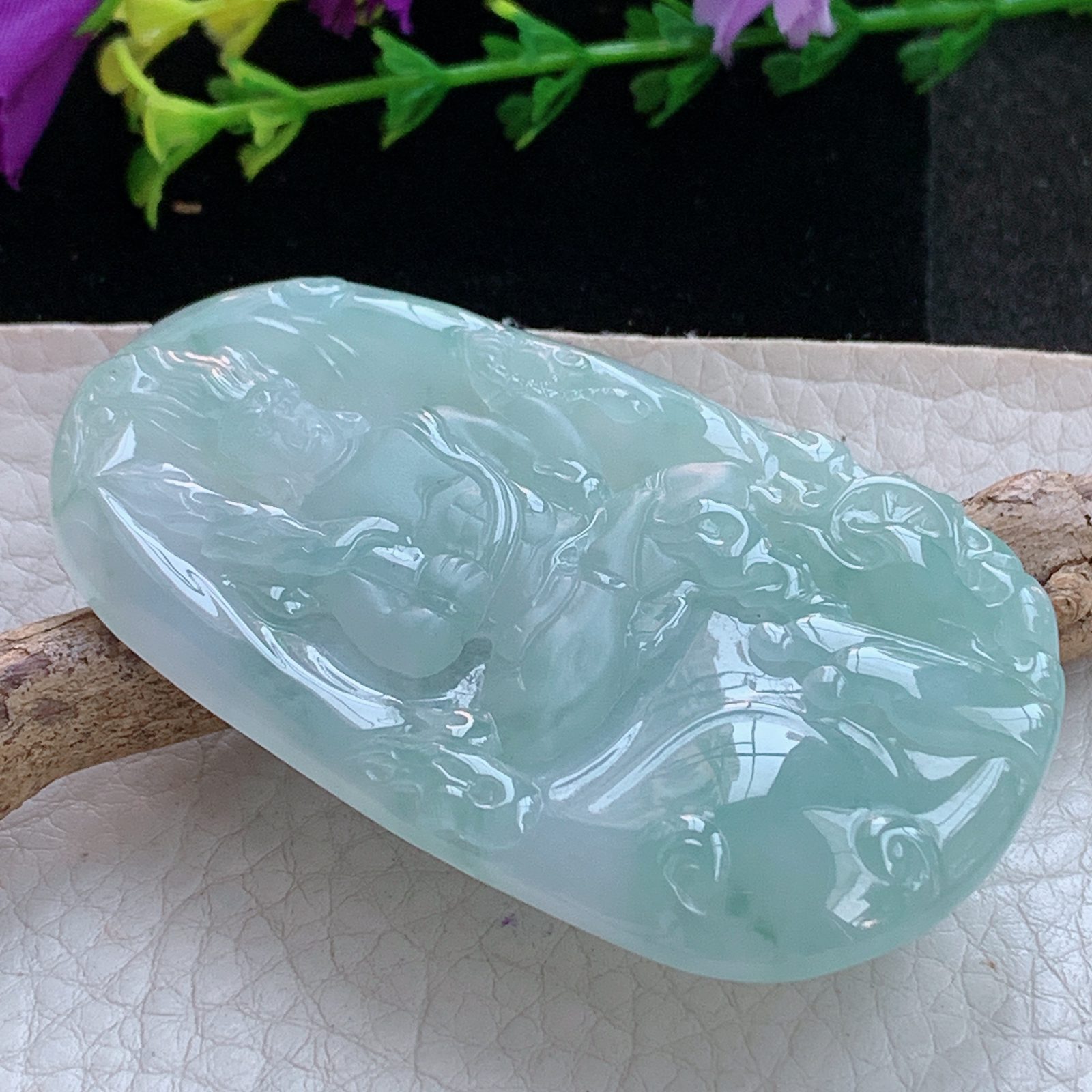 ktj实拍66*38*5.5缅甸天然翡翠a货冰蓝不动冥王玉项坠 玉挂件