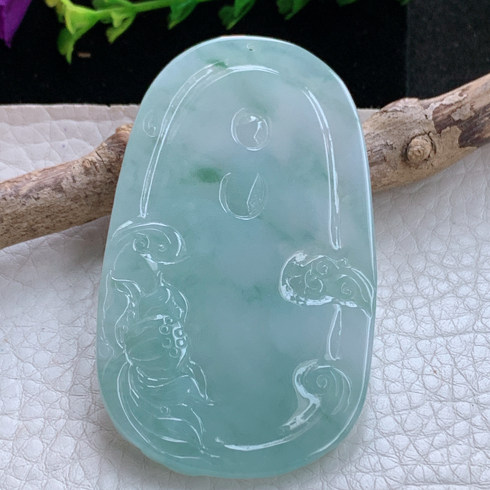 ktj实拍66*38*5.5缅甸天然翡翠a货冰蓝不动冥王玉项坠 玉挂件