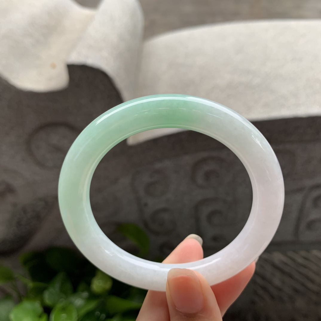 圈口54.5-9.6 【白底青圆条手镯】圆条54 55可戴