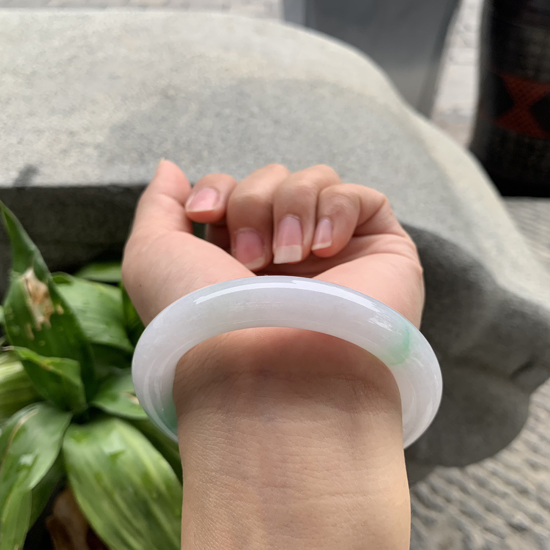 圈口54.7-10.9 【白底青圆条手镯】圆条54 55可戴