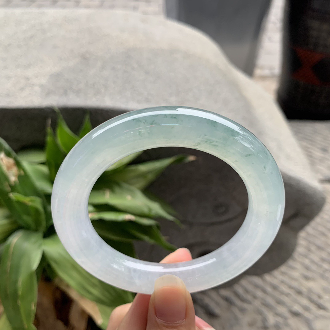 圈口57.6-12.4【高冰晴圆条手镯】圆条57 58可戴