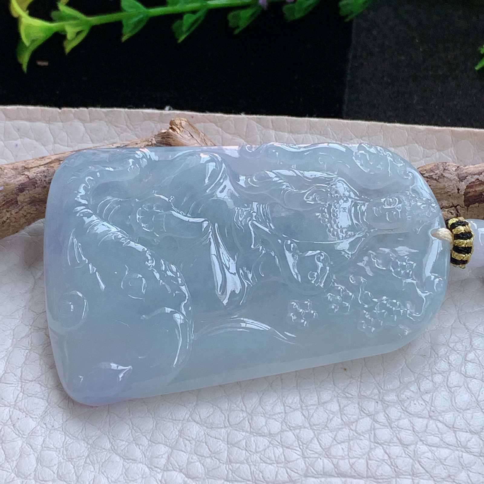 yl实拍61.6*41*6缅甸天然翡翠a货冰紫生肖守护神普贤菩萨玉项坠 玉挂件