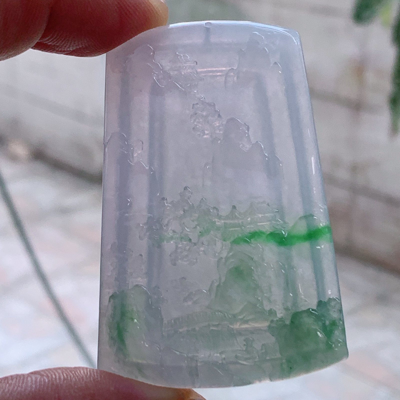 gp实拍60.5*41.5*5.5缅甸翡翠a货精雕冰飘阳绿山水 大好河山玉吊坠 玉挂件
