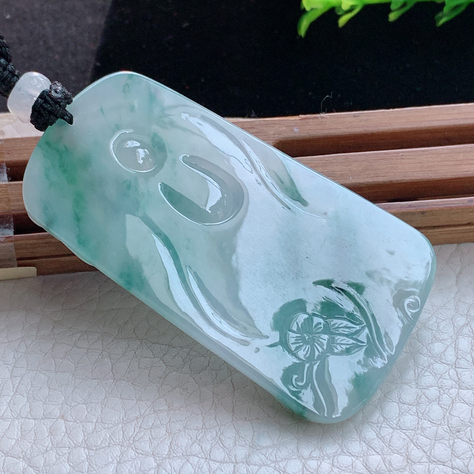 yl实拍66.5*38*5.8缅甸天然翡翠a货冰飘花生肖守护神普贤菩萨玉项坠 玉挂件