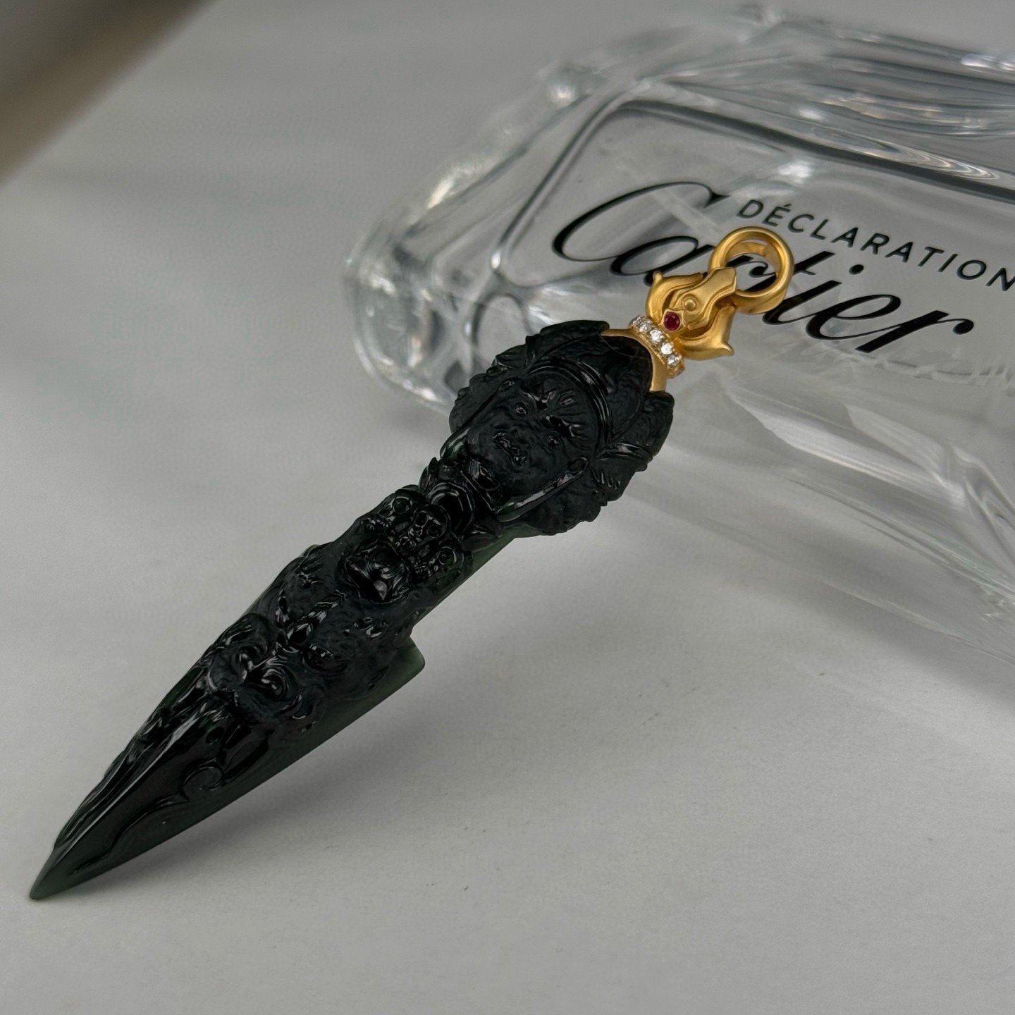 精品18k墨翠降魔杵 种好色正 黑度极好 打灯通透 油性十足 品质超赞