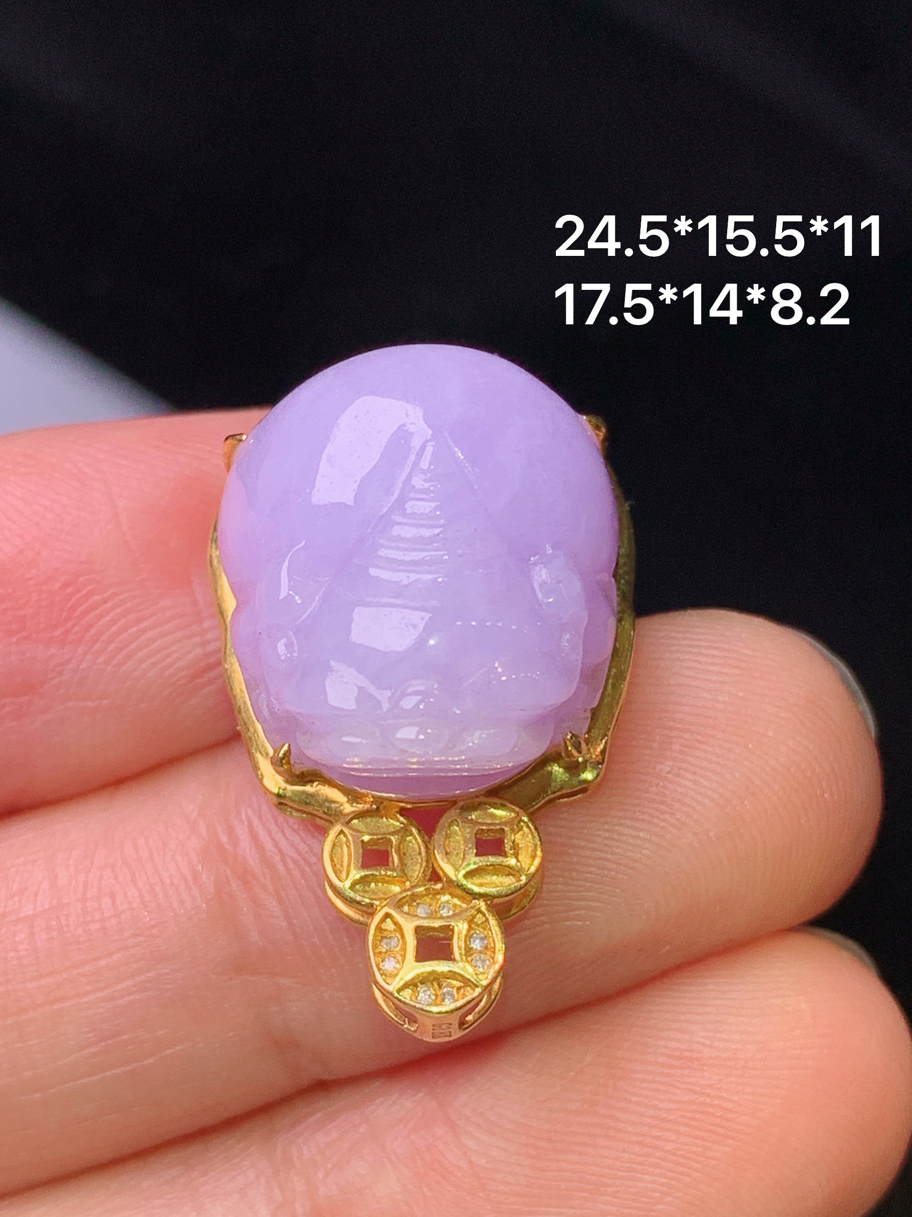 18k金钻镶嵌紫罗兰貔貅吊坠 玉质细腻 色泽艳丽 整体尺寸24.5*15.5*11m1