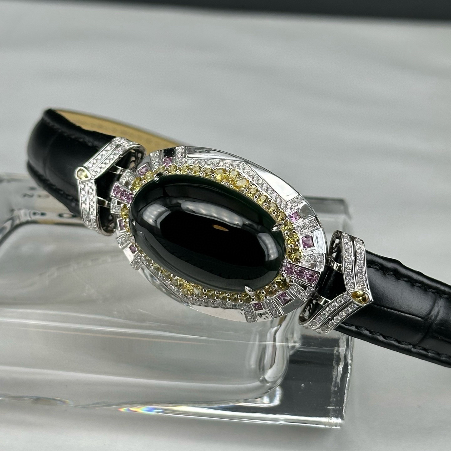 精品18k墨翠蛋面手环 种好色正 黑度极好 打灯通透 油性十足