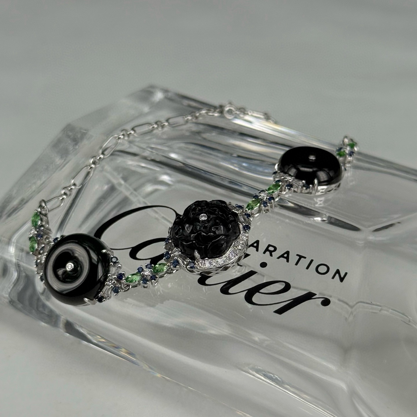 精品18k墨翠手链 种好色正 黑度极好 打灯通透 油性十足