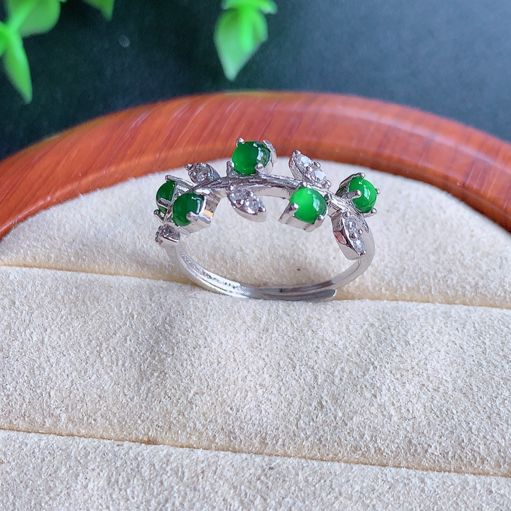 冰润满绿精美环形翡翠戒指  玉质细腻  冰清玉润  飘花灵动  颜色漂亮  W502.12 内径尺寸