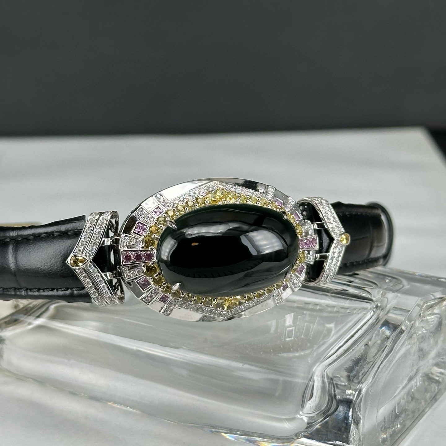 精品18k墨翠蛋面手环 种好色正 黑度极好 打灯通透 油性十足