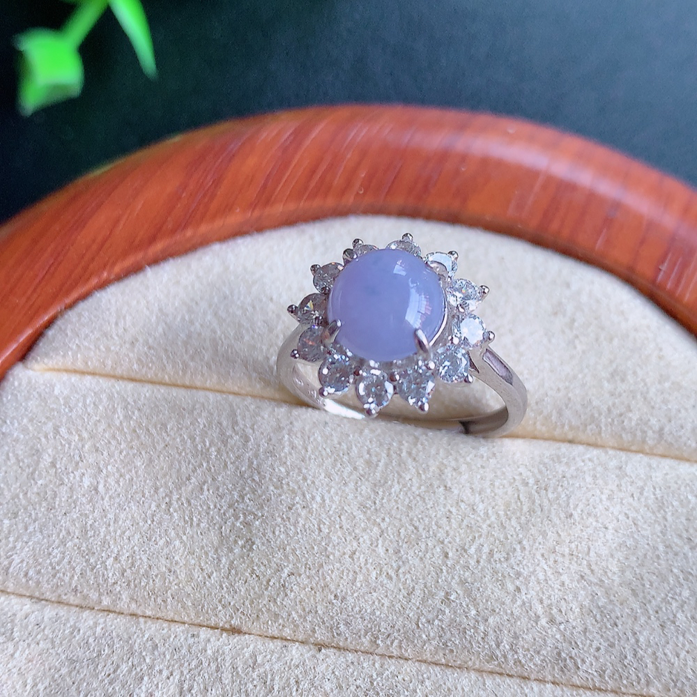 冰润紫罗兰精美环形翡翠戒指  玉质细腻  冰清玉润  飘花灵动  颜色漂亮  W815.12  内径