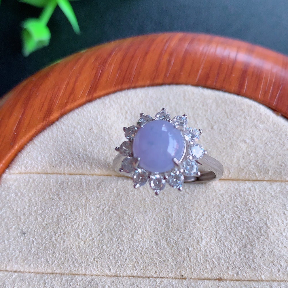 冰润紫罗兰精美环形翡翠戒指  玉质细腻  冰清玉润  飘花灵动  颜色漂亮  W815.12  内径