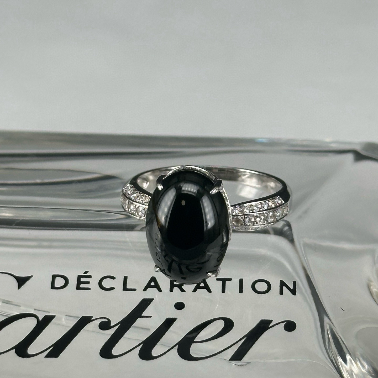 18k墨翠蛋面女戒  种好色正 黑度极好 满钻豪镶 打灯通透 油性十足