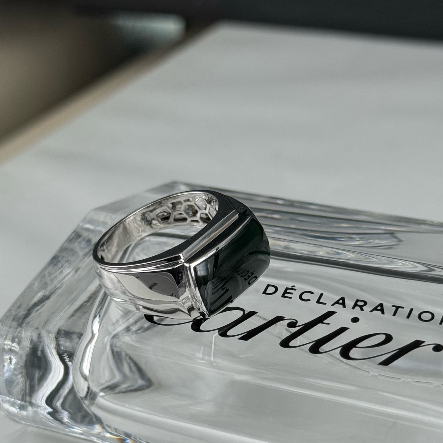 18k墨翠马鞍男戒 种好色正 黑度好 打灯通透 油性十足