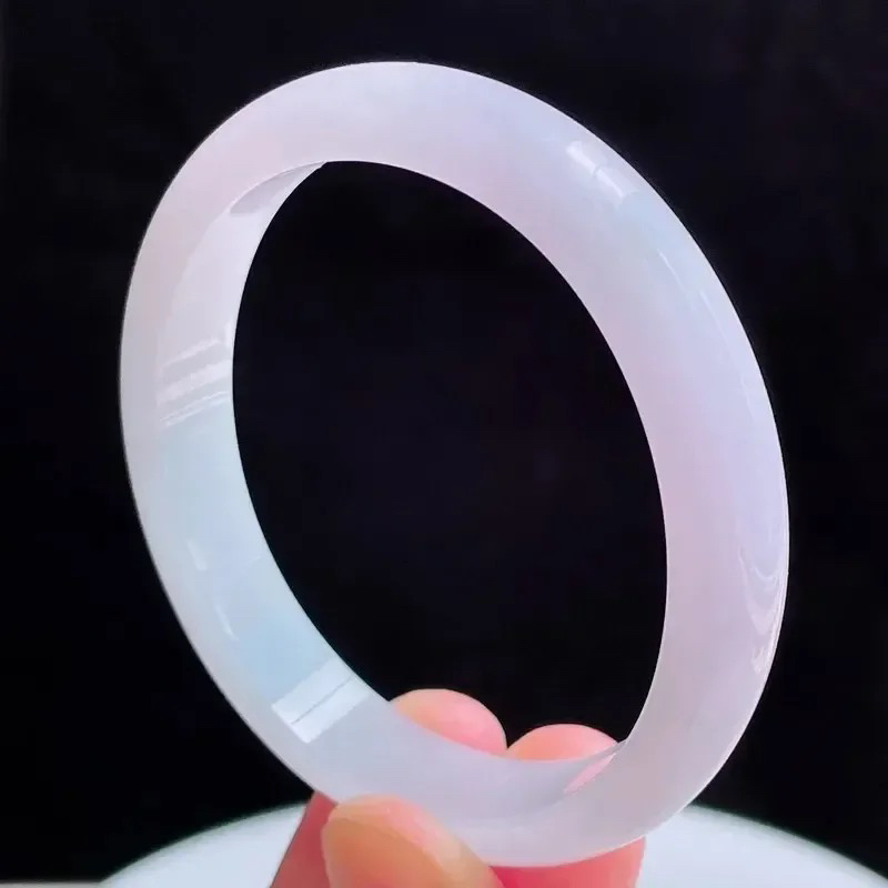 55圈贵妃天然翡翠A货淡紫玉手镯好种水春彩水润手镯36.25g