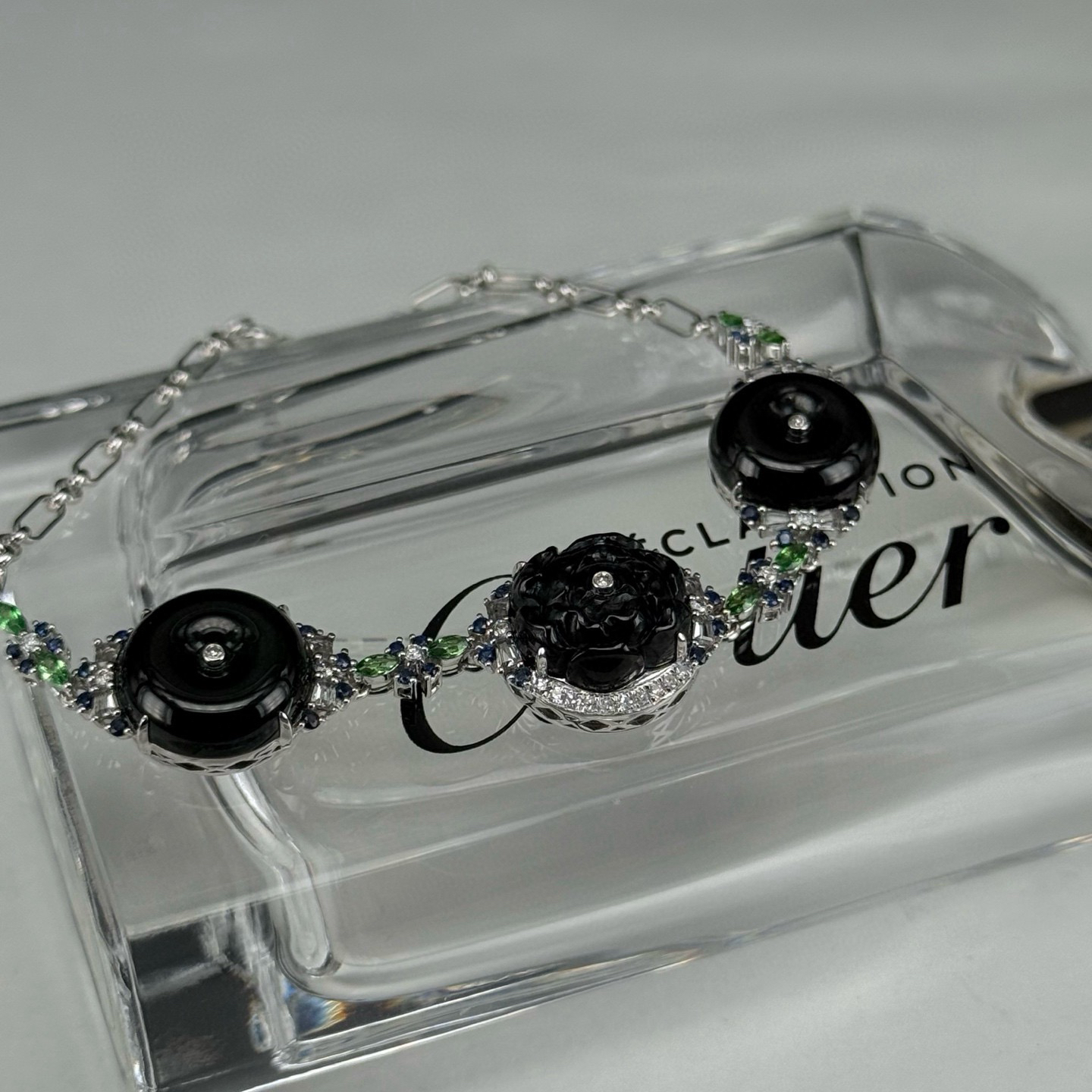 精品18k墨翠手链 种好色正 黑度极好 打灯通透 油性十足