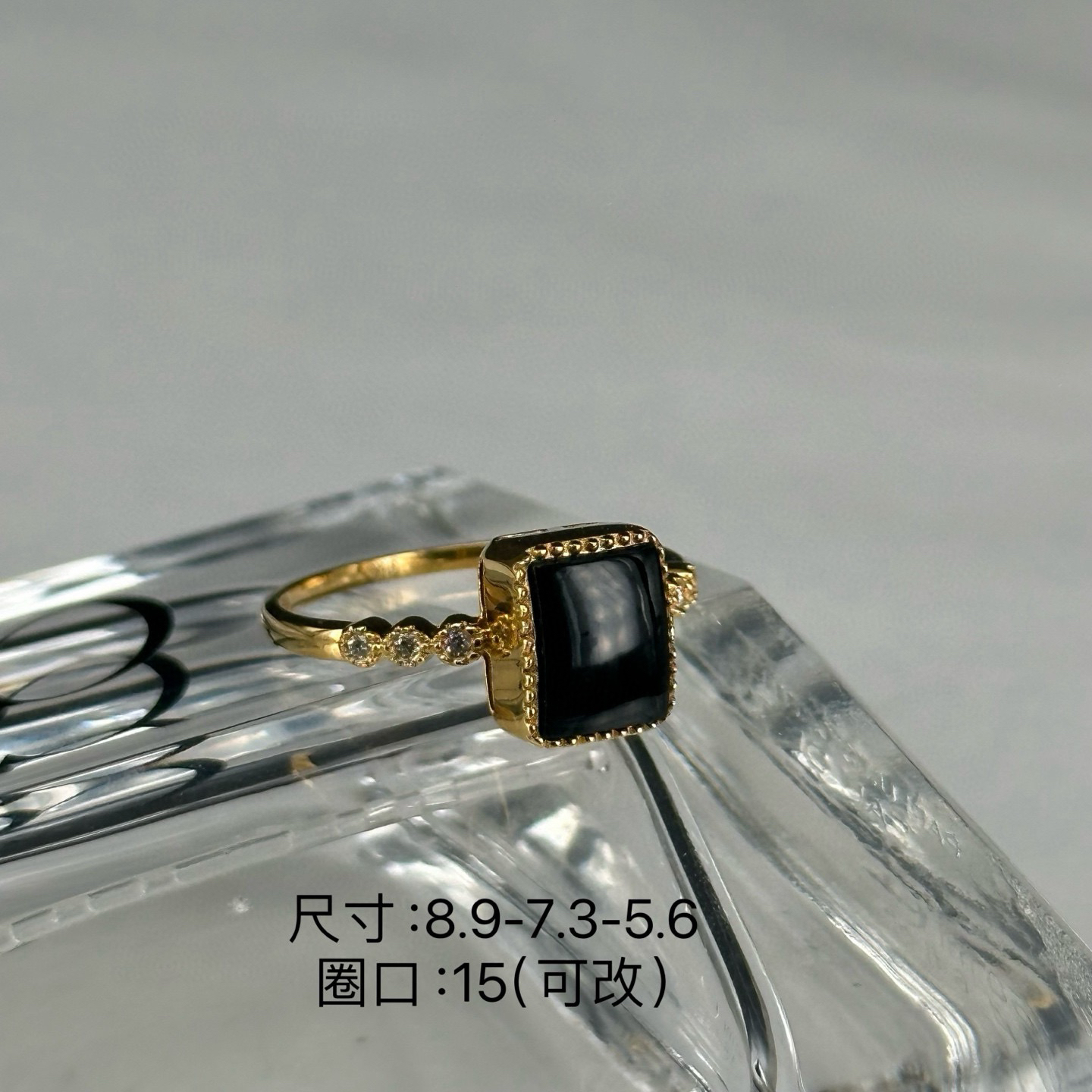 精品18k墨翠女戒 种好色正 黑度极好 打灯通透 油性十足