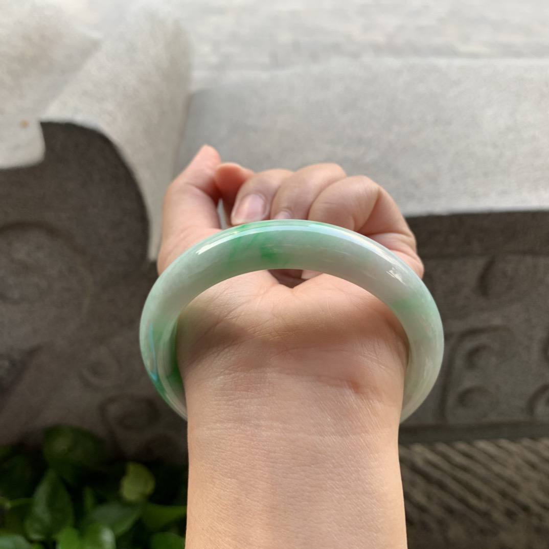 大圈口58.8-12.7-8.2 【飘绿正圈手镯】正圈58 59可戴