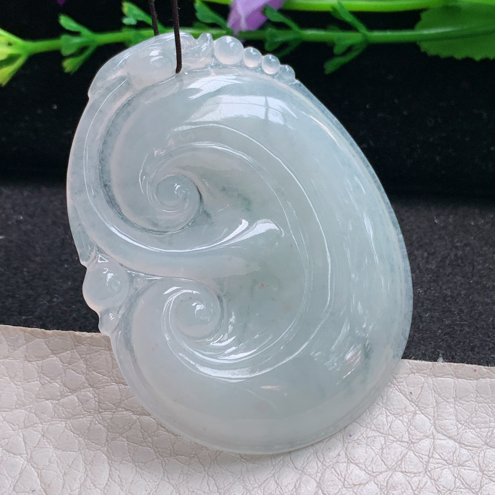 zen实拍55.8*43.3*6缅甸天然翡翠a货精雕清爽厚装大如意玉项坠 玉挂件