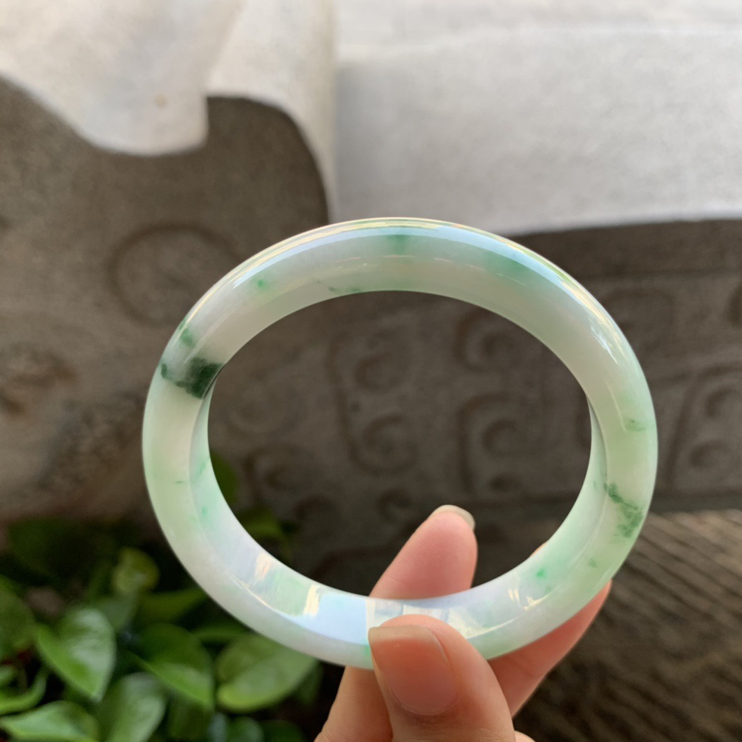 圈口57.5-12-7.7 【飘绿正圈手镯】正圈57 58可戴