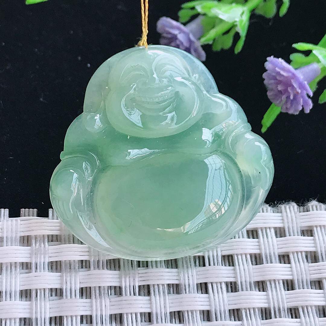 实拍A货翡翠31/32.8/6.1老坑冰胶水灵冰晴甜绿佛公吊坠翡翠玉佛挂件