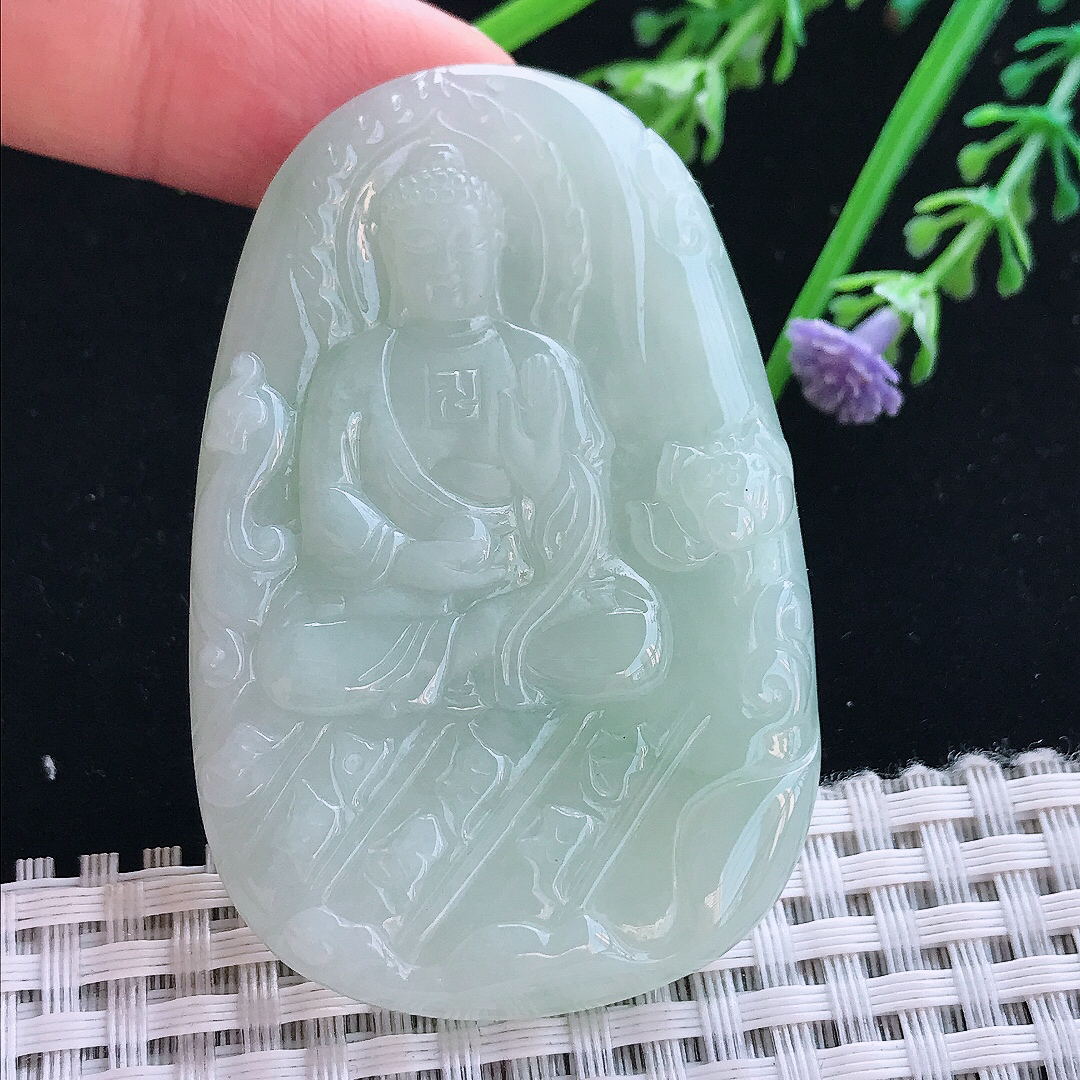 实拍A货翡翠60/39.7/6.5老坑冰润冰晴底阿弥陀佛吊坠翡翠挂件