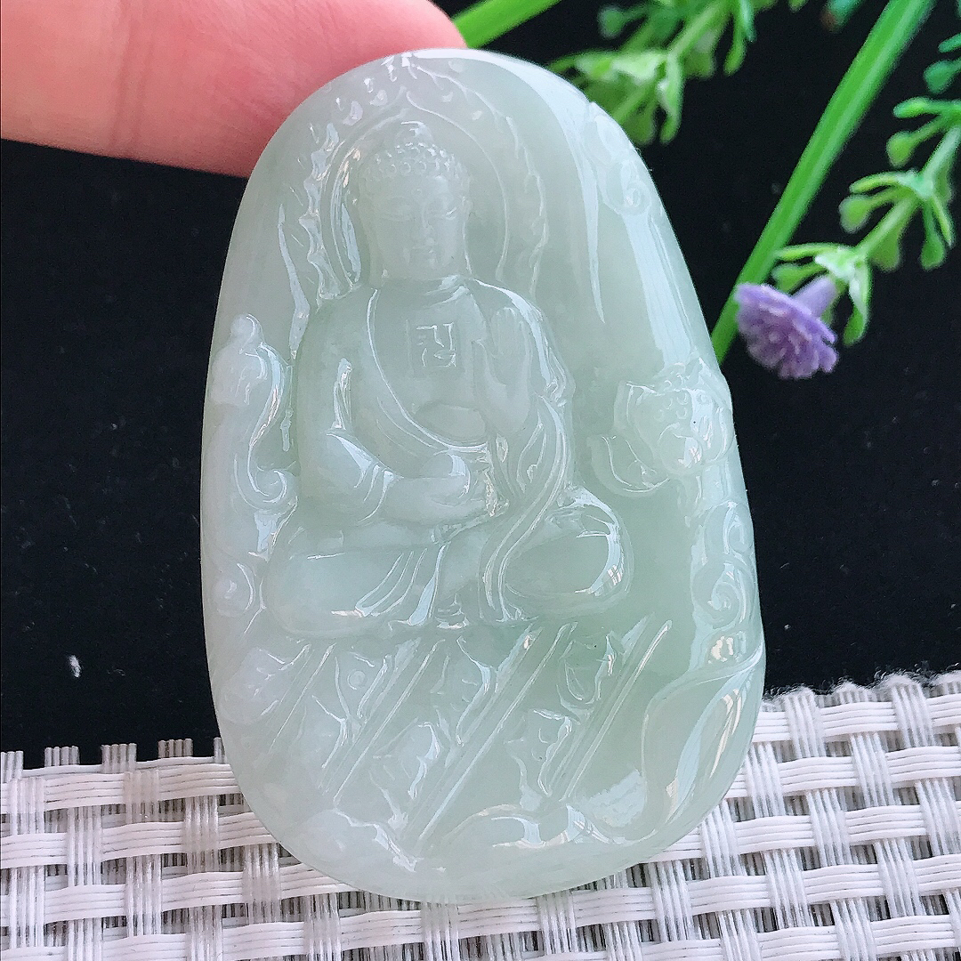 实拍A货翡翠60/39.7/6.5老坑冰润冰晴底阿弥陀佛吊坠翡翠挂件