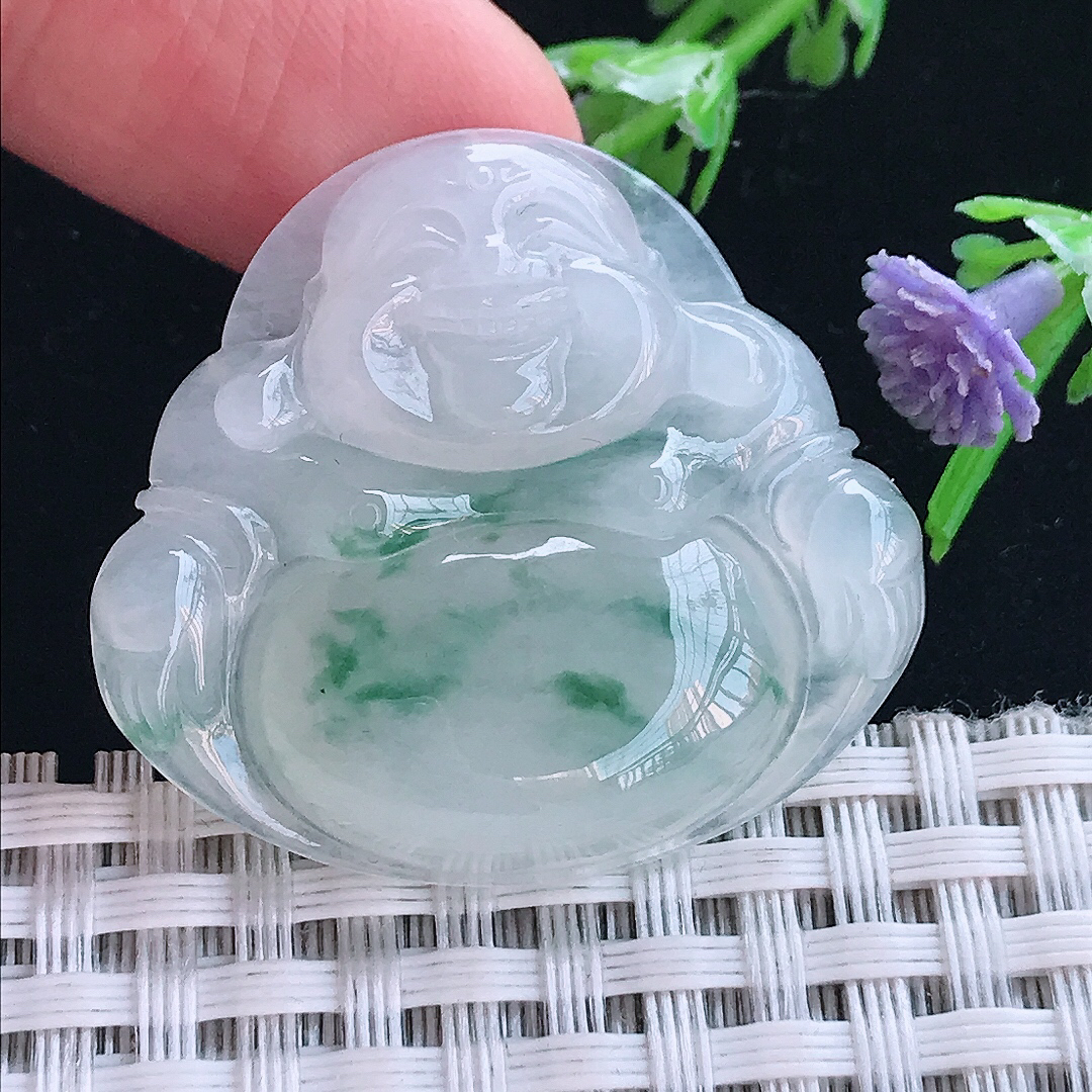 实拍A货翡翠31.8/34.8/6.2老坑冰胶水灵冰飘花佛公吊坠翡翠挂件