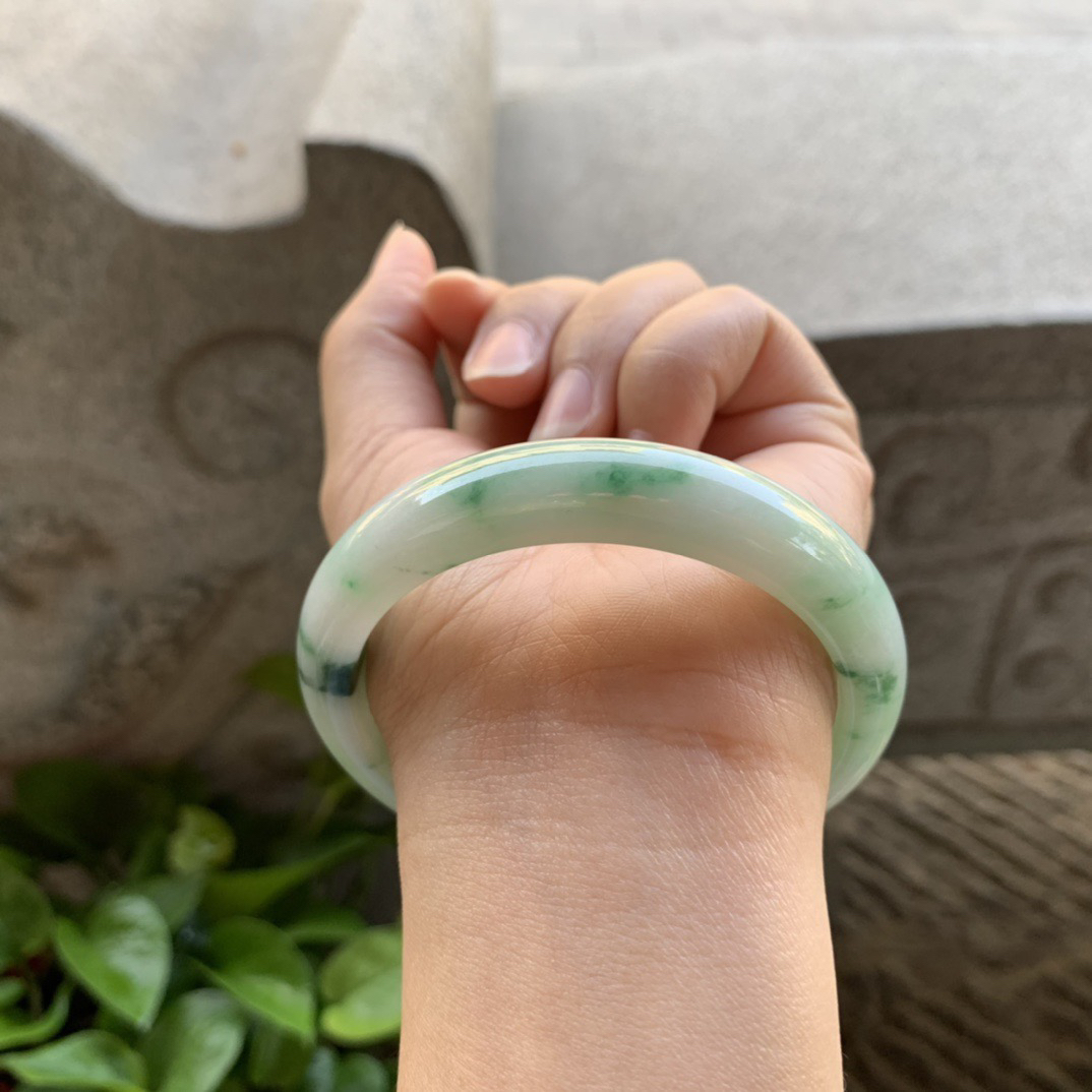 圈口57.5-12-7.7 【飘绿正圈手镯】正圈57 58可戴