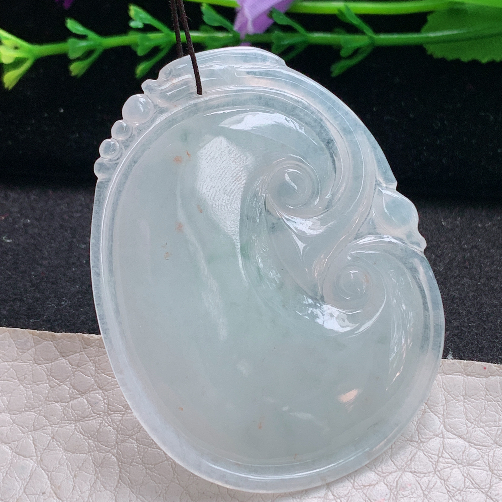 zen实拍55.8*43.3*6缅甸天然翡翠a货精雕清爽厚装大如意玉项坠 玉挂件