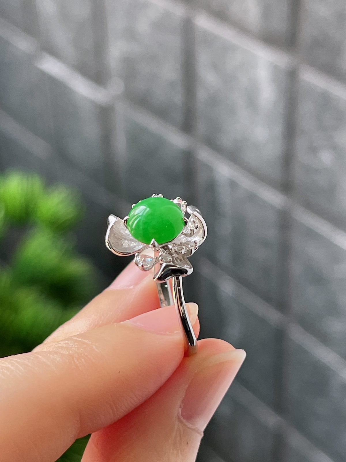 18k翡翠冰糯绿色花朵特色戒指