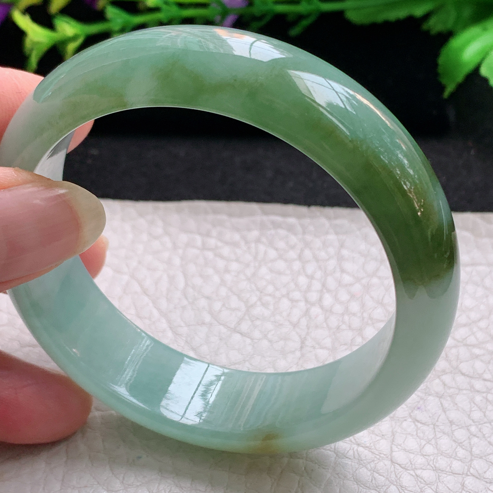 hh实拍55.5*16*7.5轮胎镯 缅甸翡翠a货玉手镯精美冰胶双彩正圈玉手环