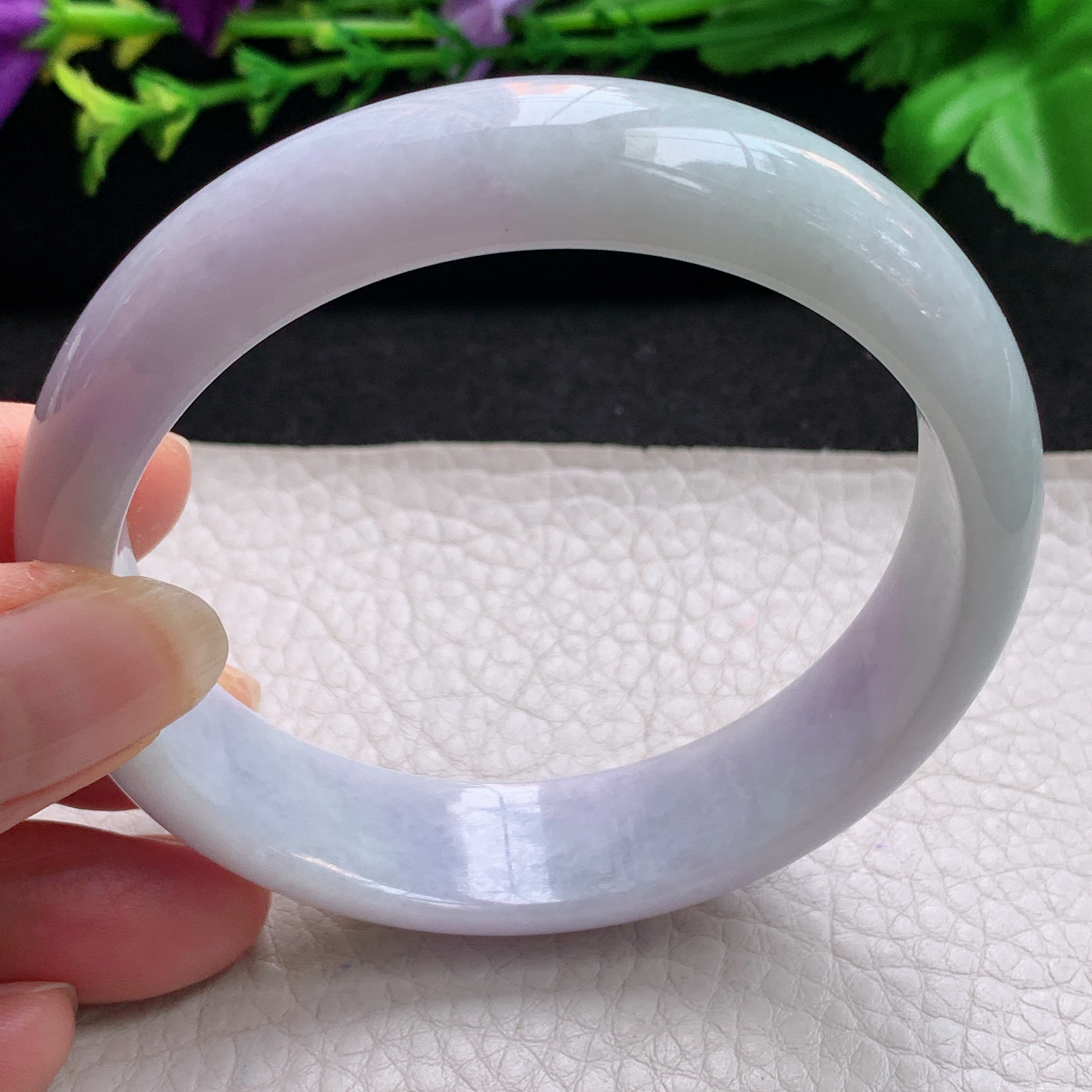 hh大圈口60.8*15.2*7.3轮胎镯 缅甸翡翠a货玉手镯精美淡春蓝彩正圈玉手环