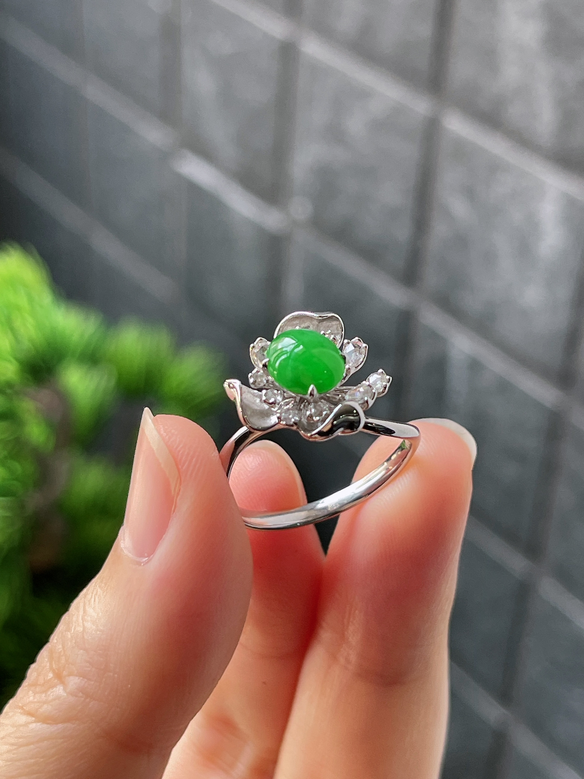 18k翡翠冰糯绿色戒指