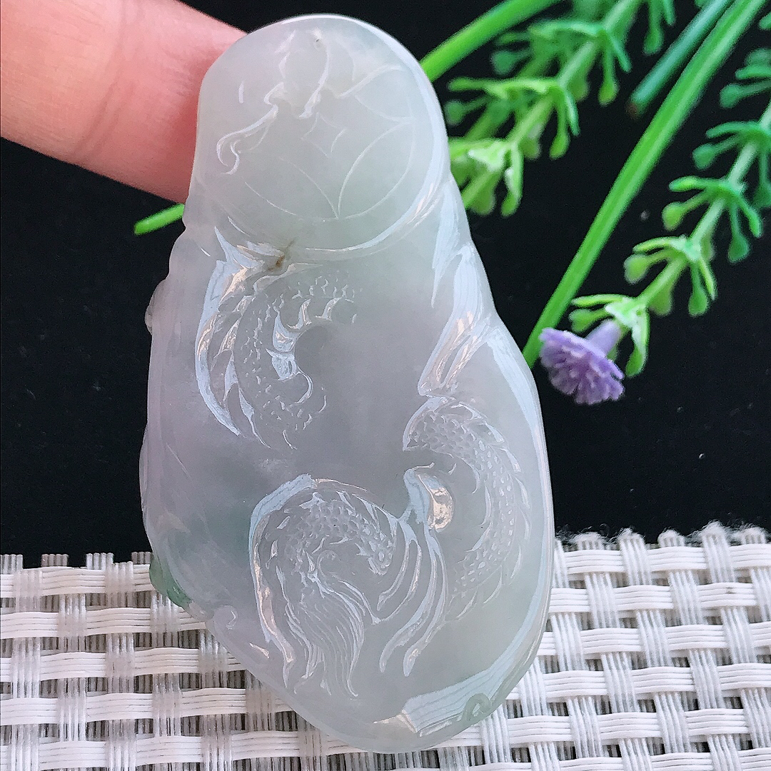 实拍A货翡翠65/36/9.5老坑冰胶特色财神爷吊坠翡翠挂件