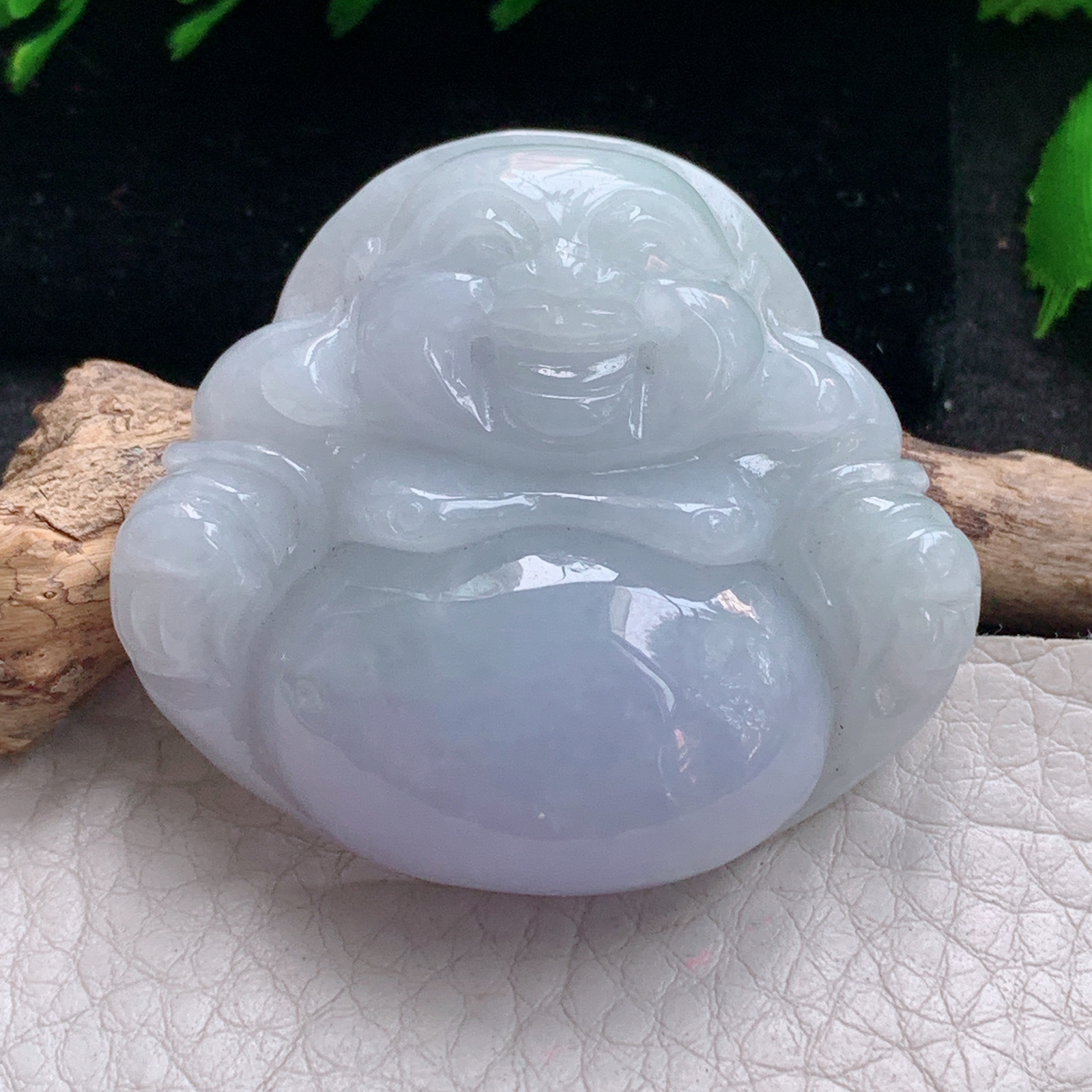 zen实拍41.5*46*12.5缅甸天然翡翠a货精雕清爽紫罗兰佛公玉项坠 玉挂件