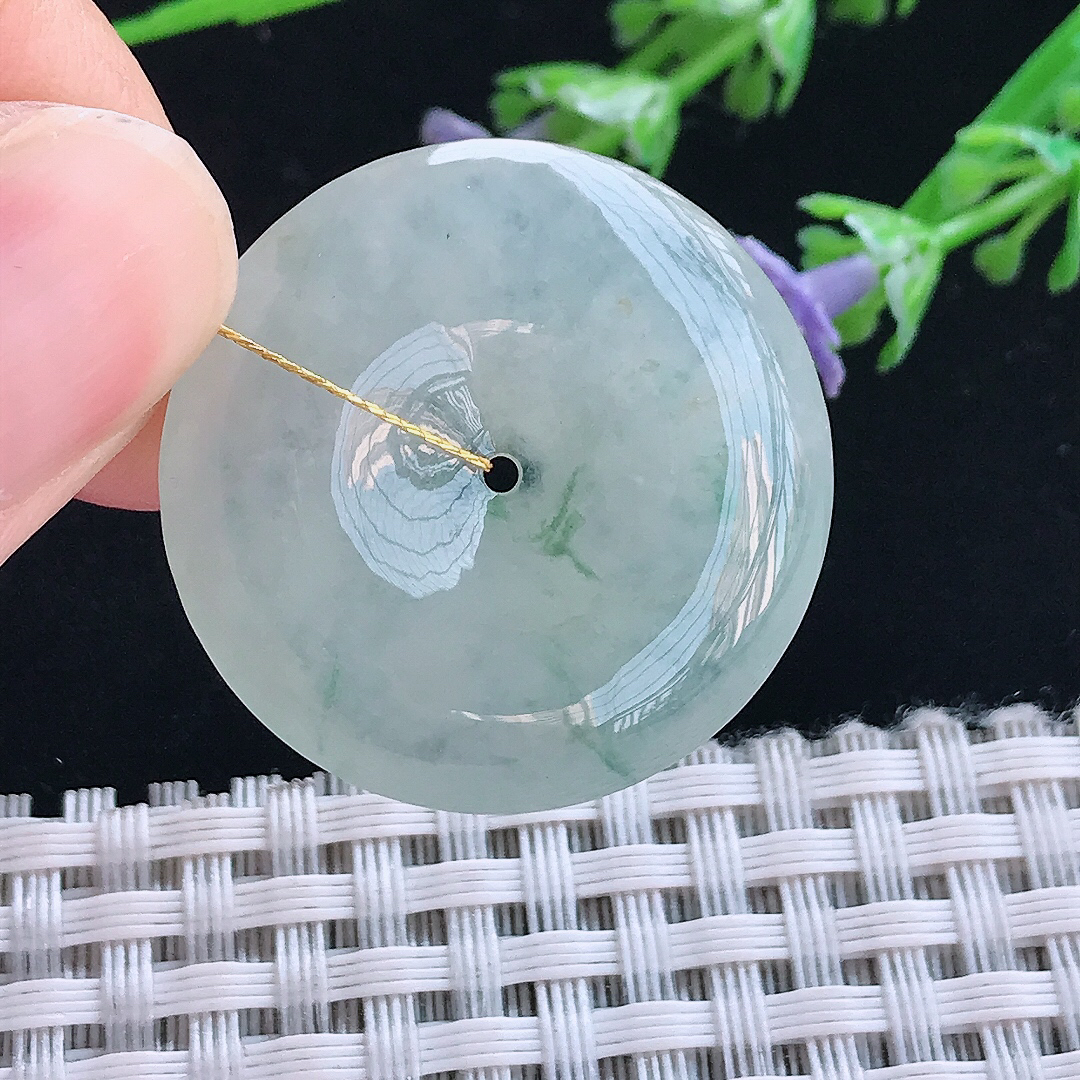 实拍A货翡翠29.8/6老坑冰胶果冻飘花平安扣吊坠翡翠挂件