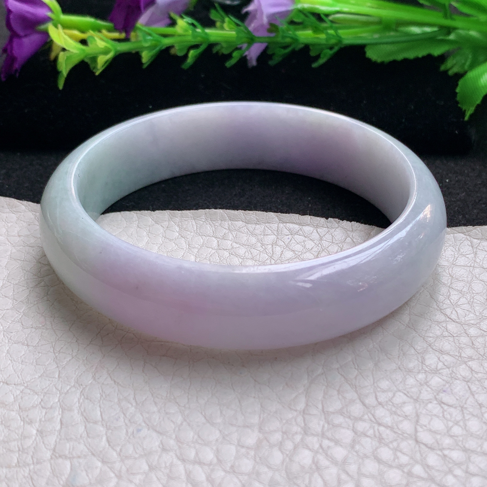 hh大圈口60.8*15.2*7.3轮胎镯 缅甸翡翠a货玉手镯精美淡春蓝彩正圈玉手环