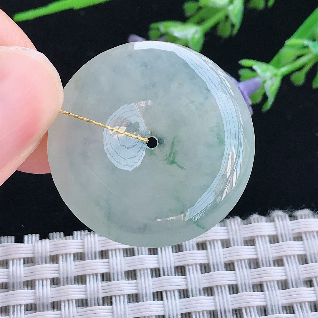 实拍A货翡翠29.8/6老坑冰胶果冻飘花平安扣吊坠翡翠挂件