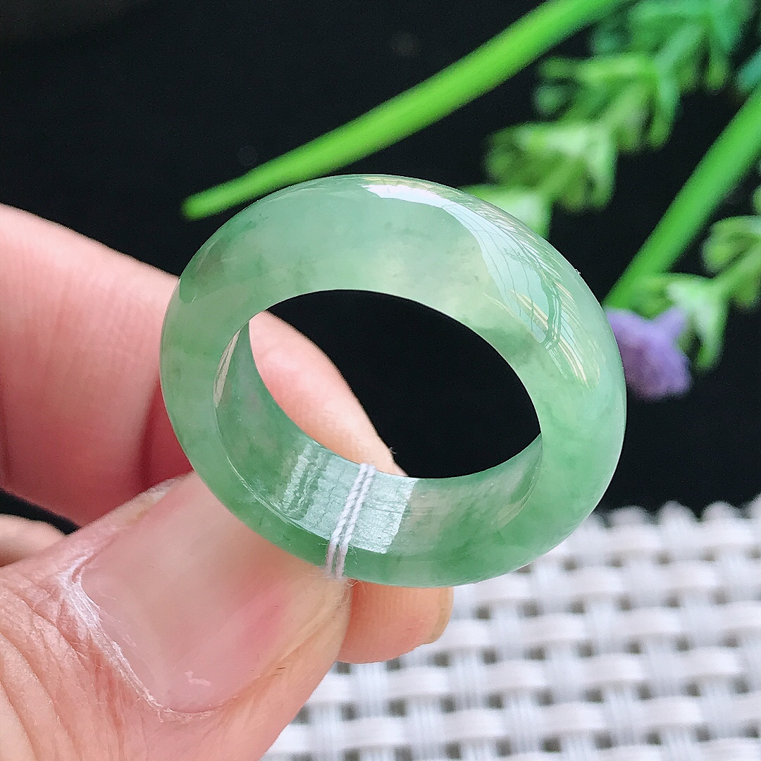 实拍A货翡翠18/7.6/4.2老坑冰透起胶冰晴绿指环戒指男女玉戒