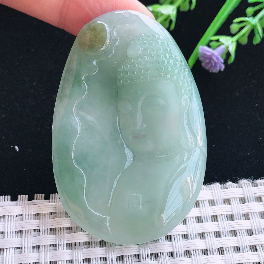 实拍A货翡翠58/39.6/7.3老坑冰润起胶晴底如来佛祖吊坠翡翠挂件