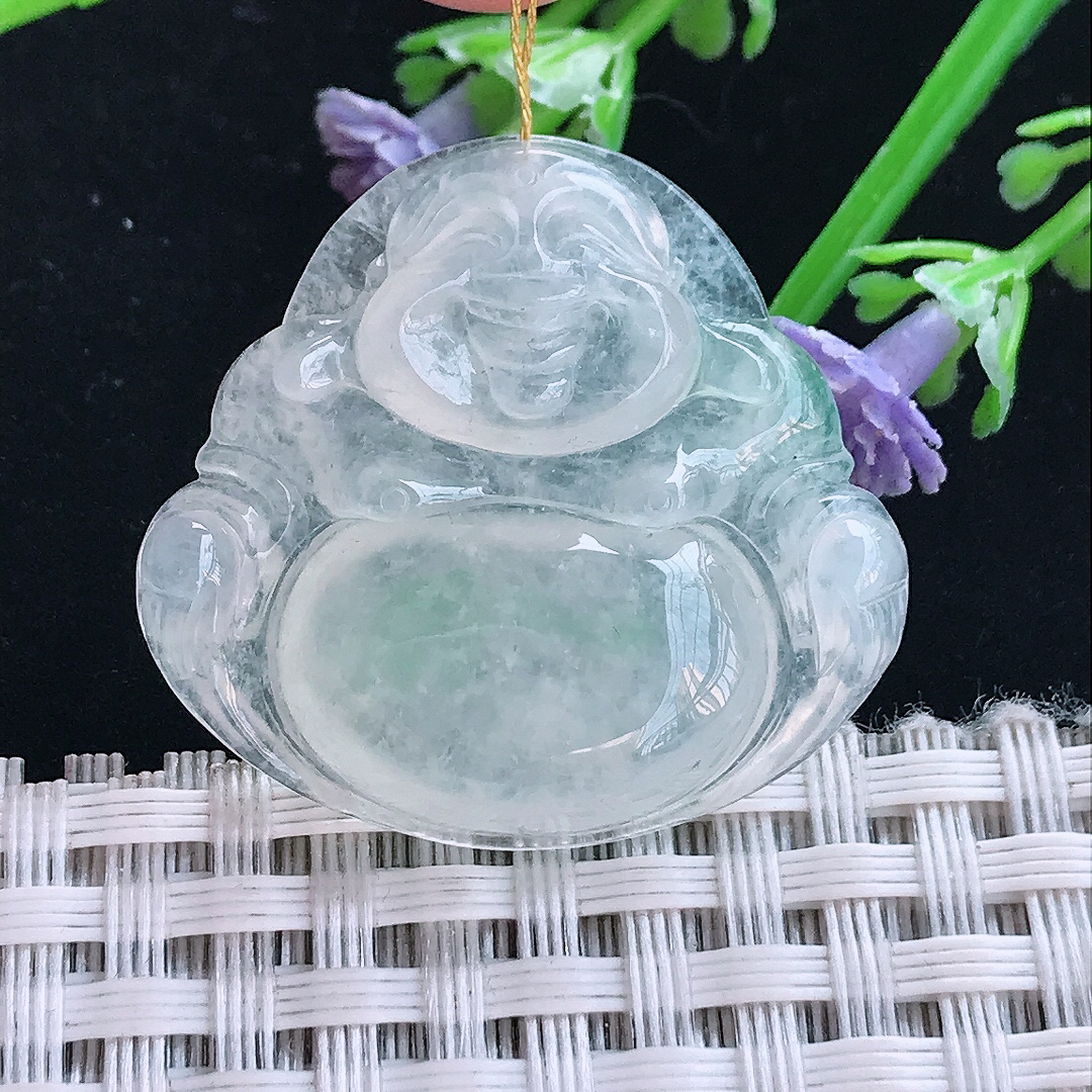 实拍A货翡翠29.5/31.6/6.1老坑冰种冰透佛公吊坠翡翠玉佛挂件