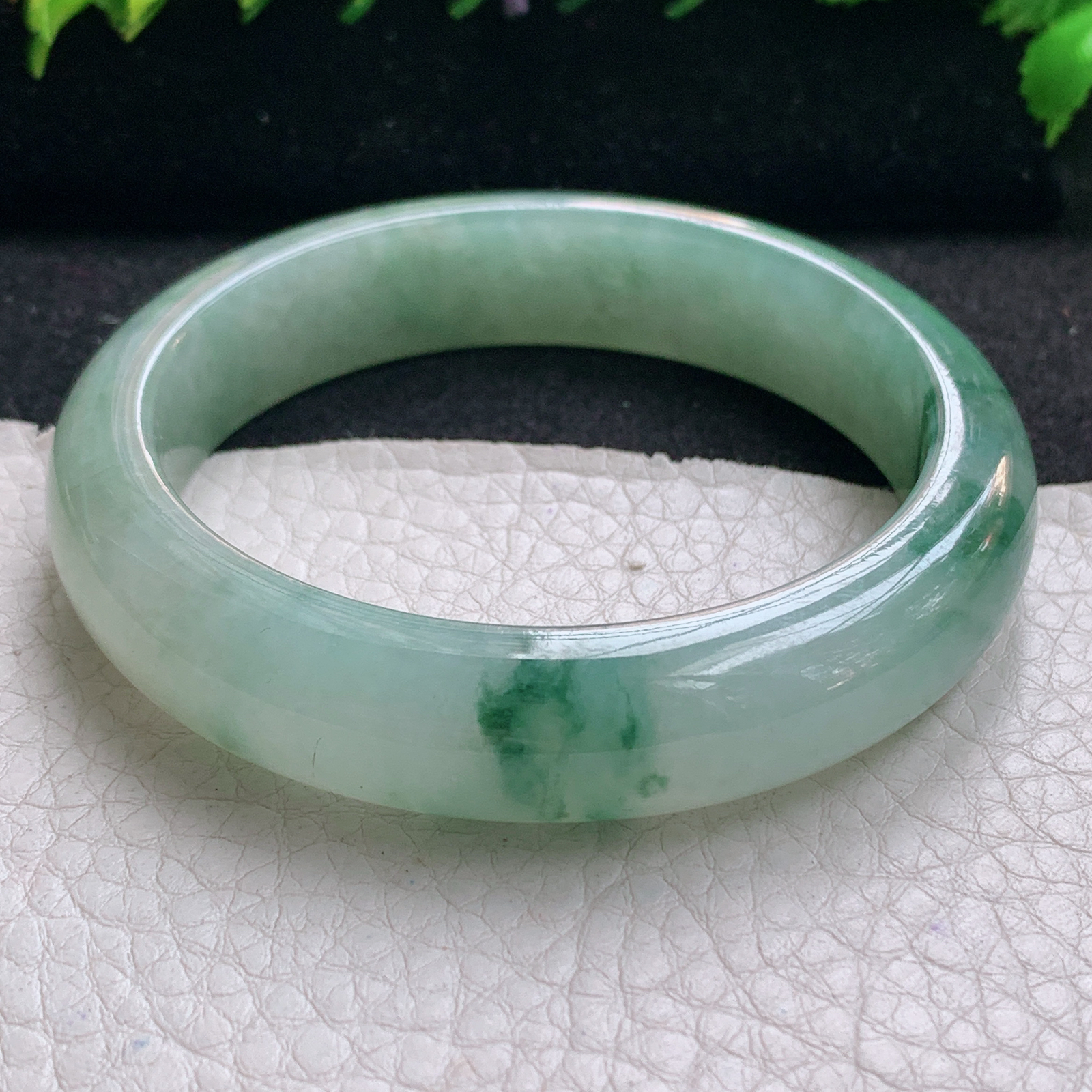 hh飘逸款55*13*8平安镯 缅甸翡翠a货玉手镯精美胶感冰飘花正圈玉手环