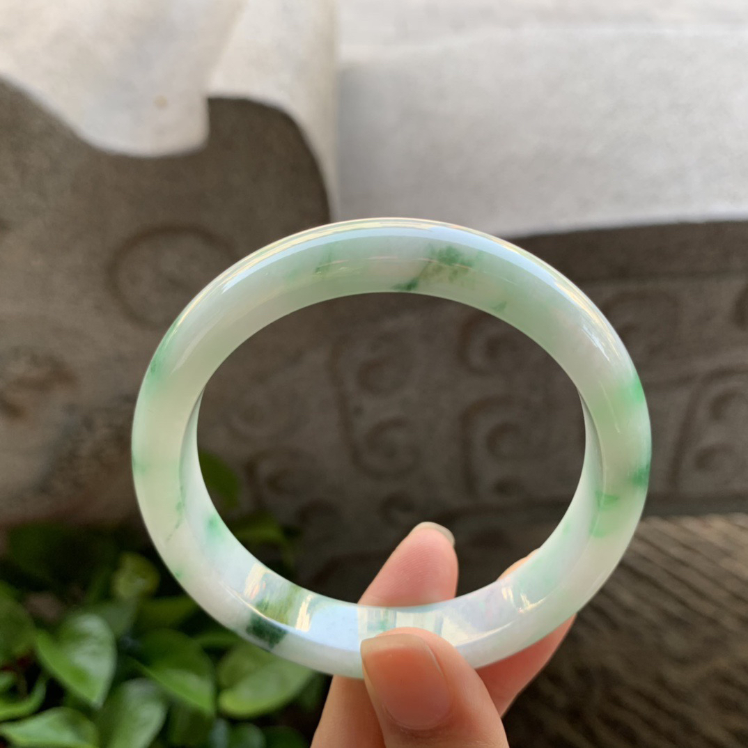 圈口57.5-12-7.7 【飘绿正圈手镯】正圈57 58可戴