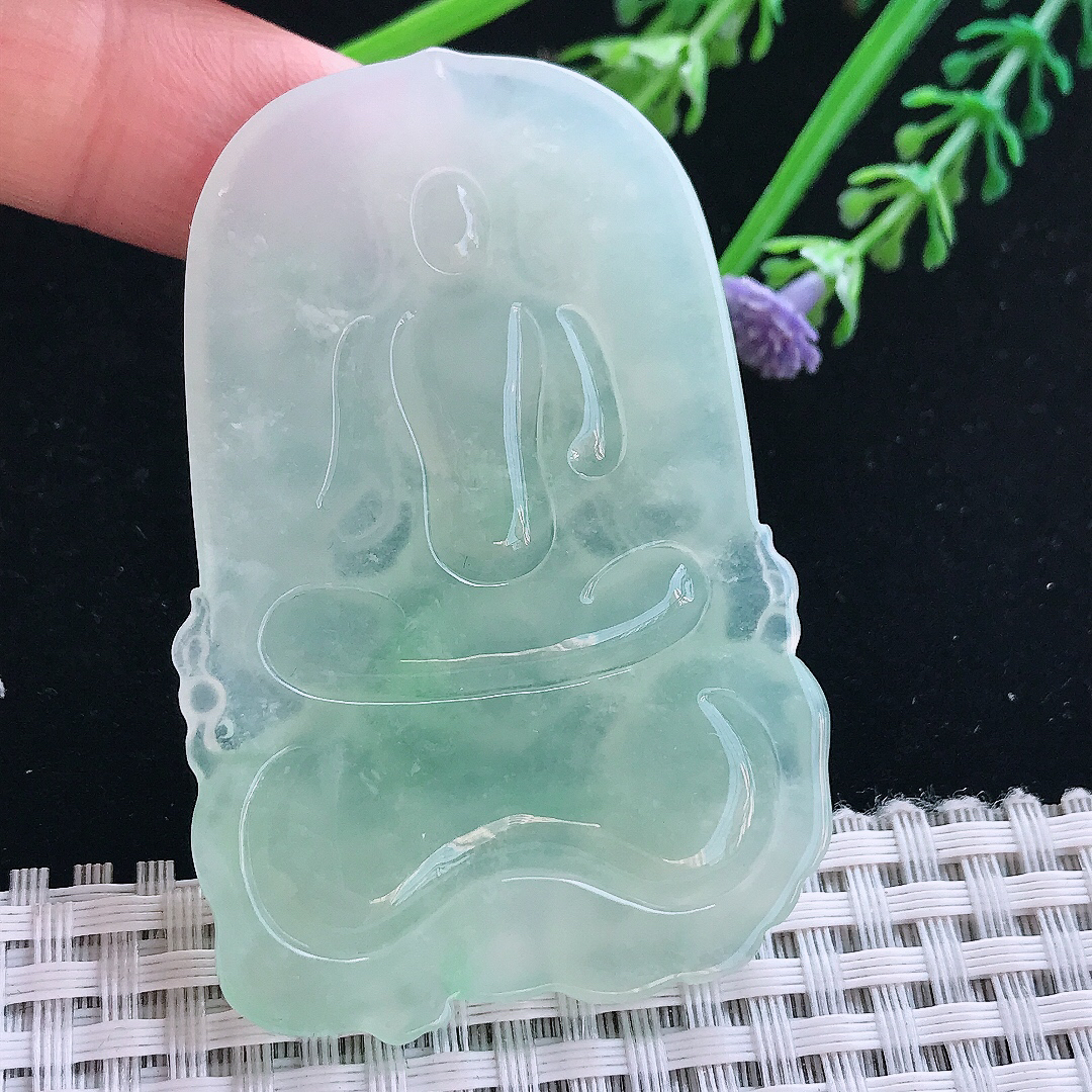 实拍A货翡翠62/41.2/6老坑冰胶果冻冰晴绿普贤菩萨吊坠翡翠挂件